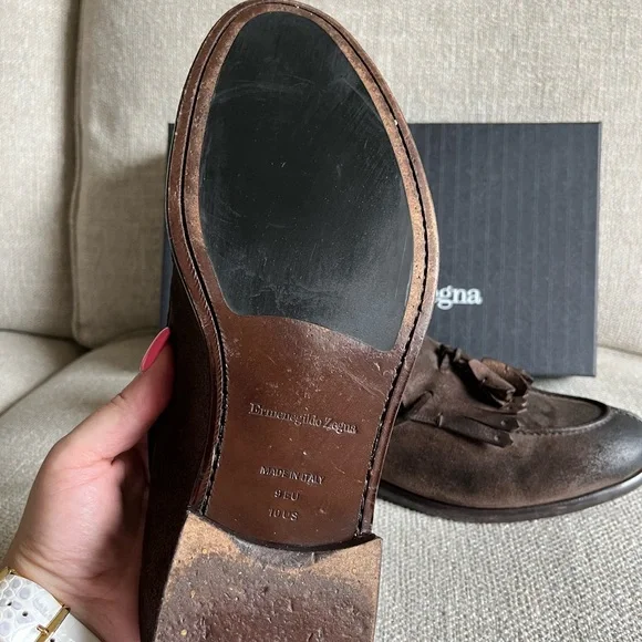 Ermenegildo Zegna brown loafers suede sz10